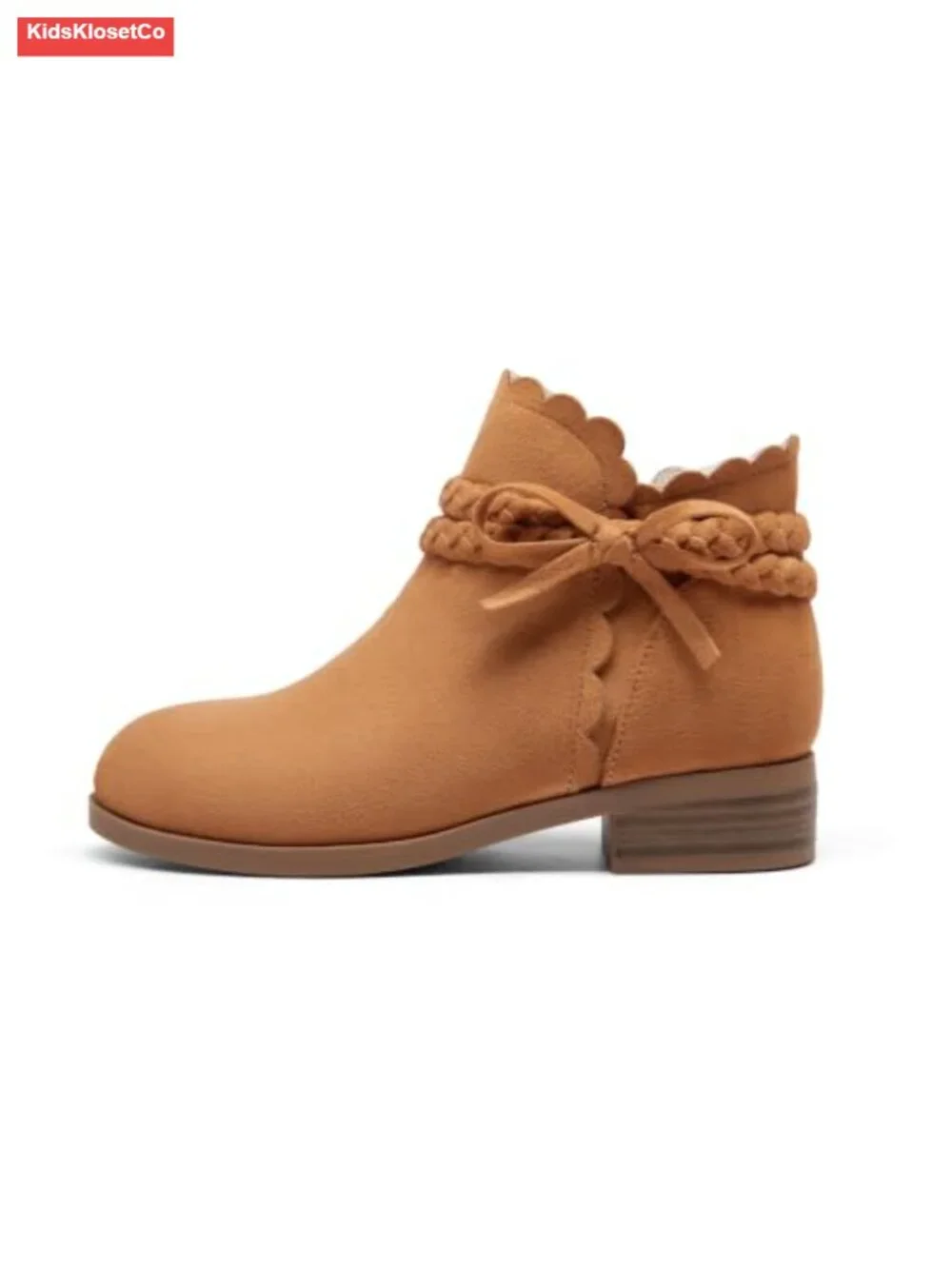 Girls Ankle Boots Low Heel Zip Booties Braided Strap Dress Shoes